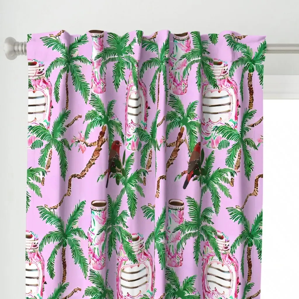 Palm Trees & Birds Curtain Panel - Pink alternate view