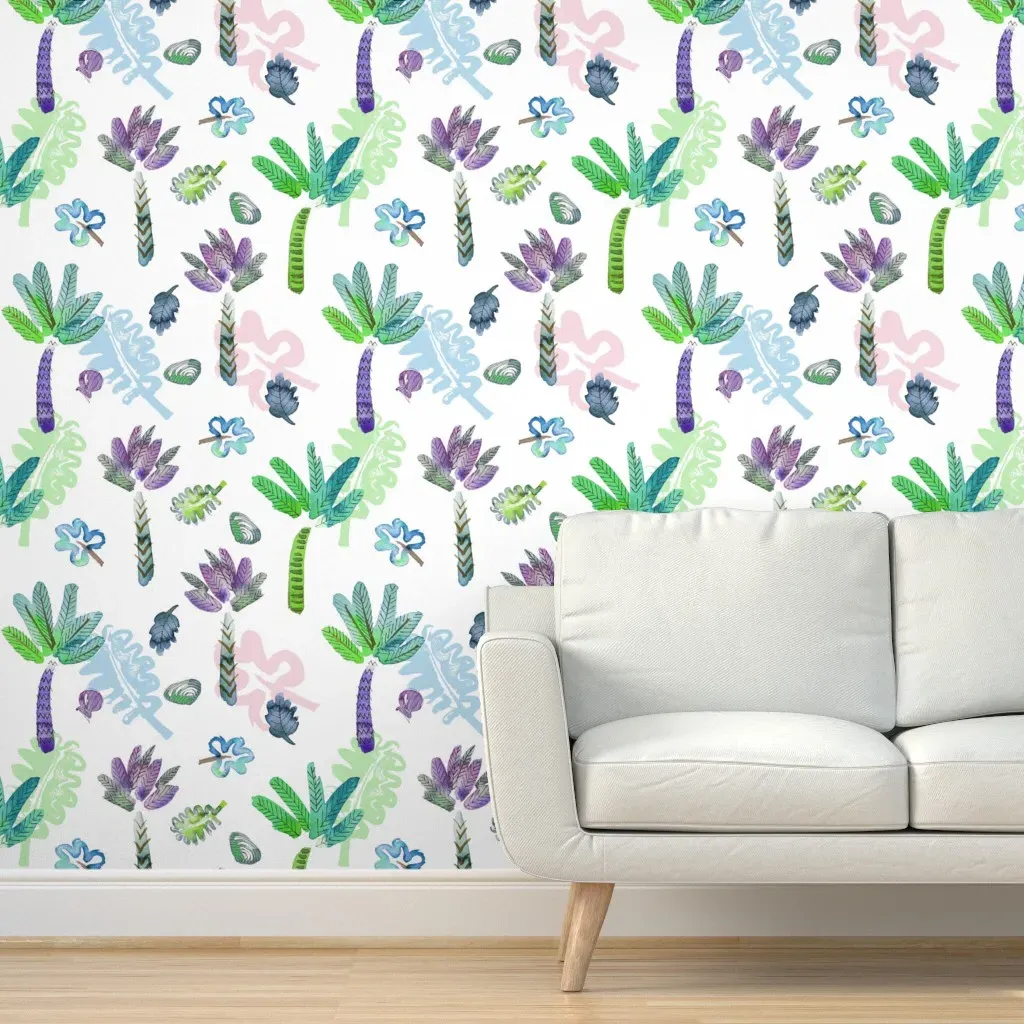 Palms And Beach Vibe Peel and Stick Wallpaper - White, Green product