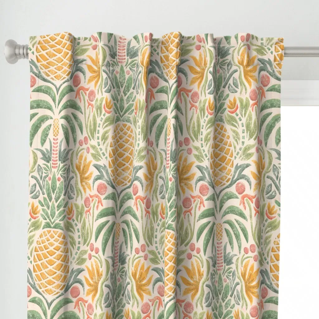 Palms And Pineapples Curtain Panel - Yellow alternate view