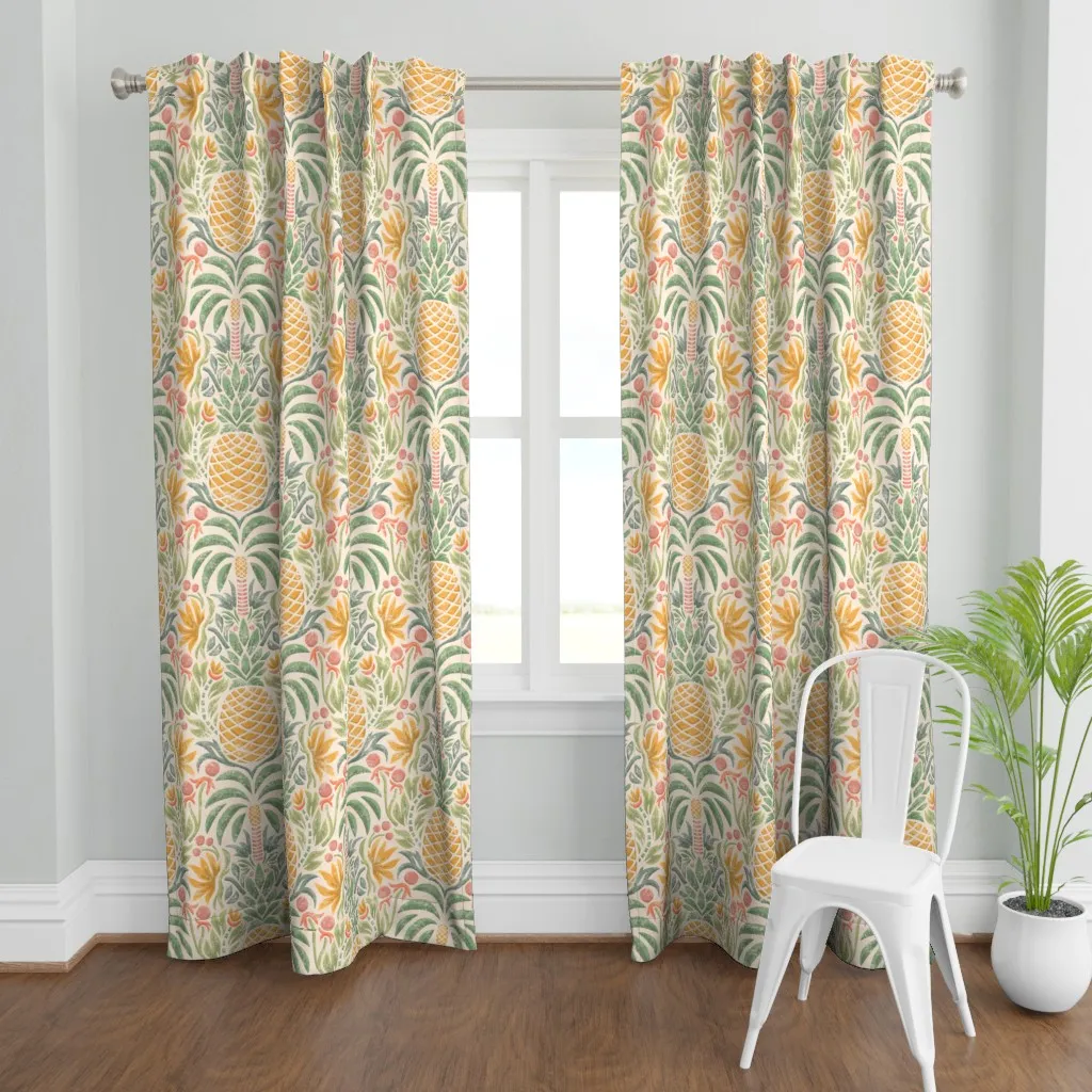 Palms And Pineapples Curtain Panel - Yellow product