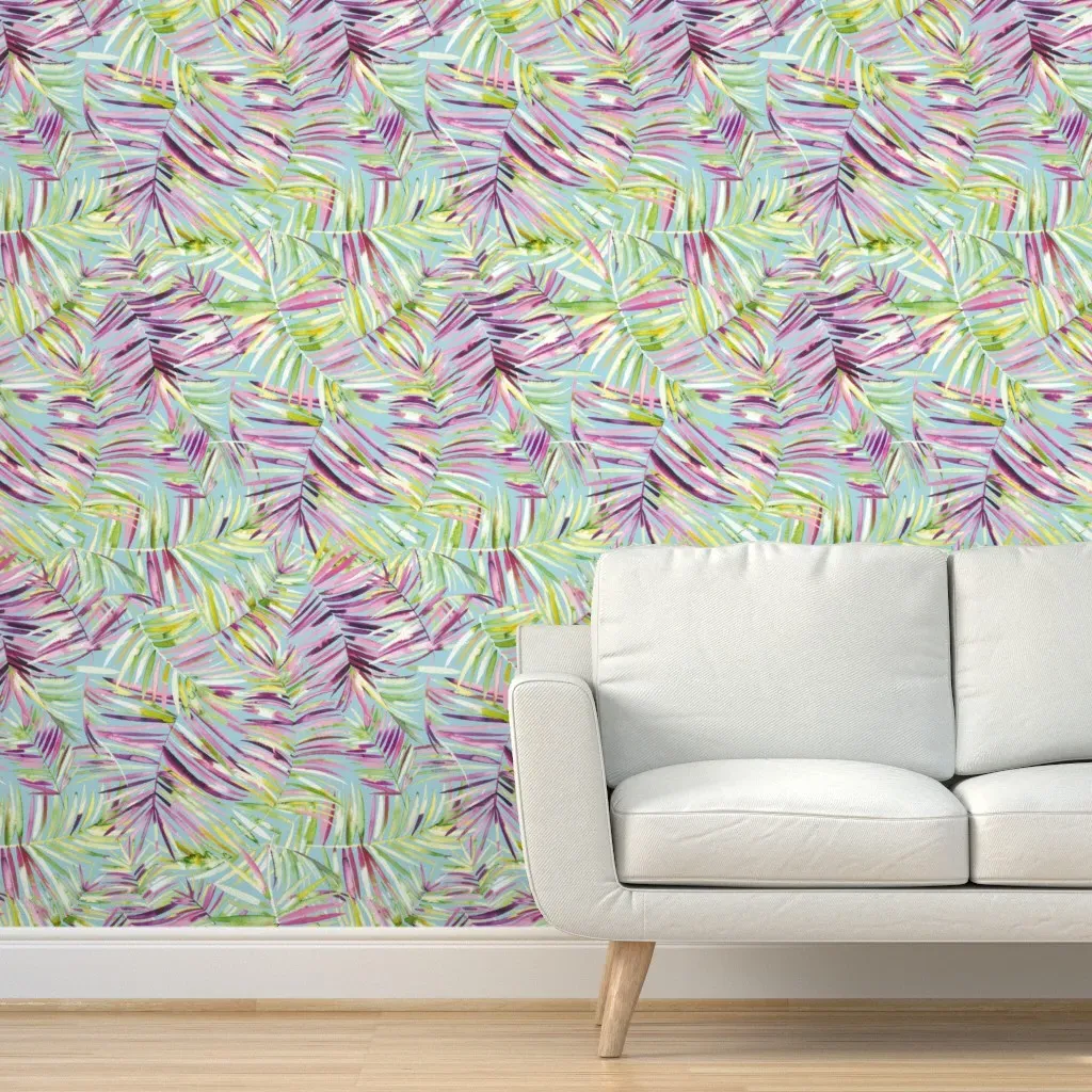 Palms Branches Peel and Stick Wallpaper - Blue, Green product