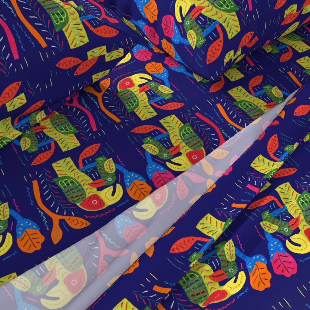 Panama Kuna Indian Mola Parrots Cal King Sheet Set - Yellow alternate view