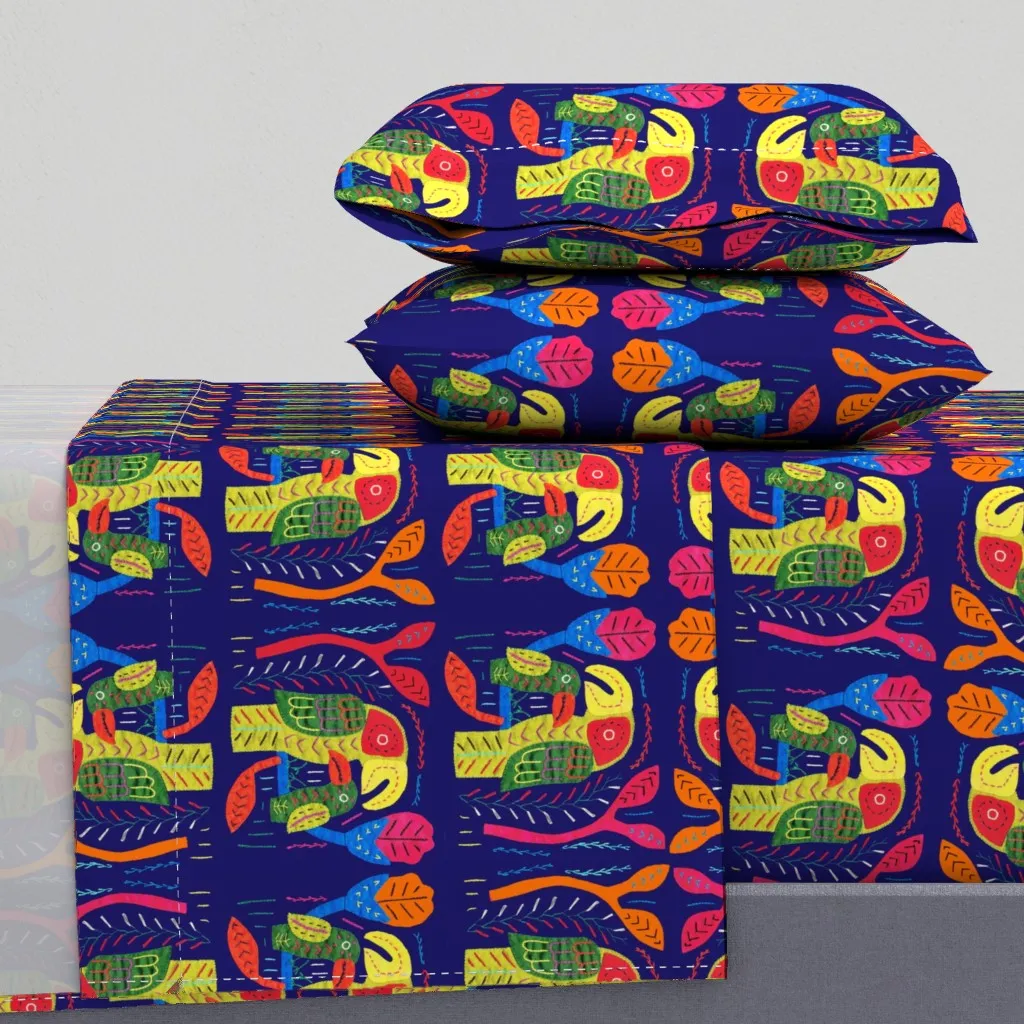 Panama Kuna Indian Mola Parrots Cal King Sheet Set - Yellow product