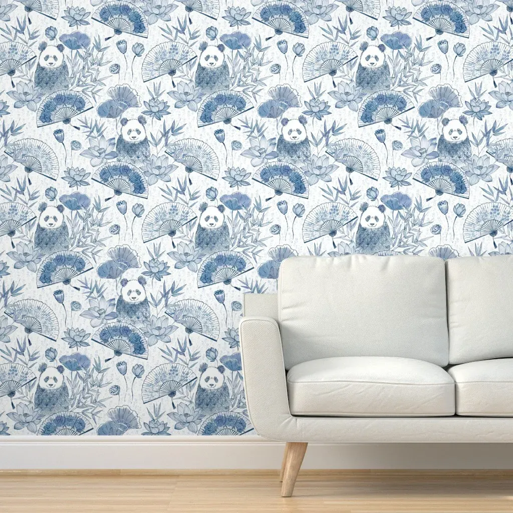 Panda Zen Garden Peel and Stick Wallpaper - Blue product