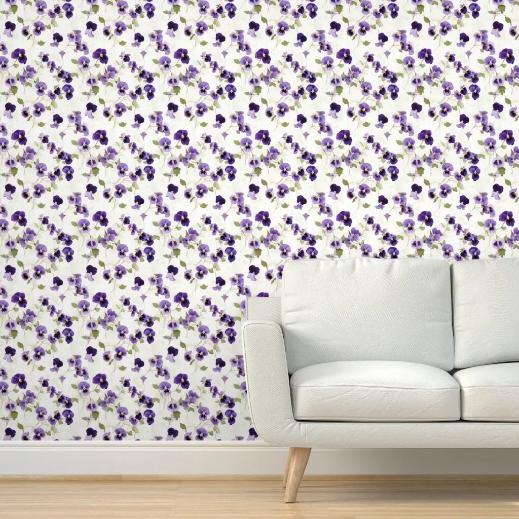 Pansies Peel and Stick Wallpaper Removable - Purple product