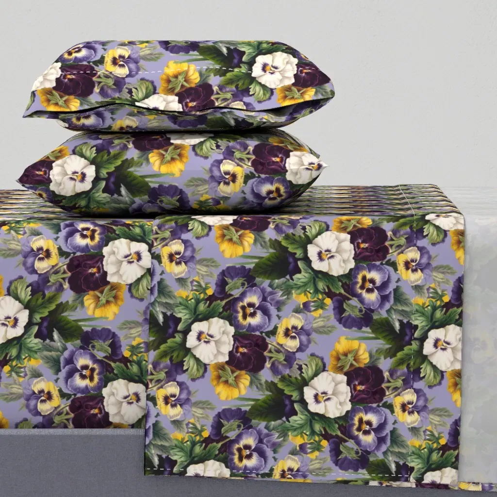 Pansies Queen Size Sheet Set - Purple product