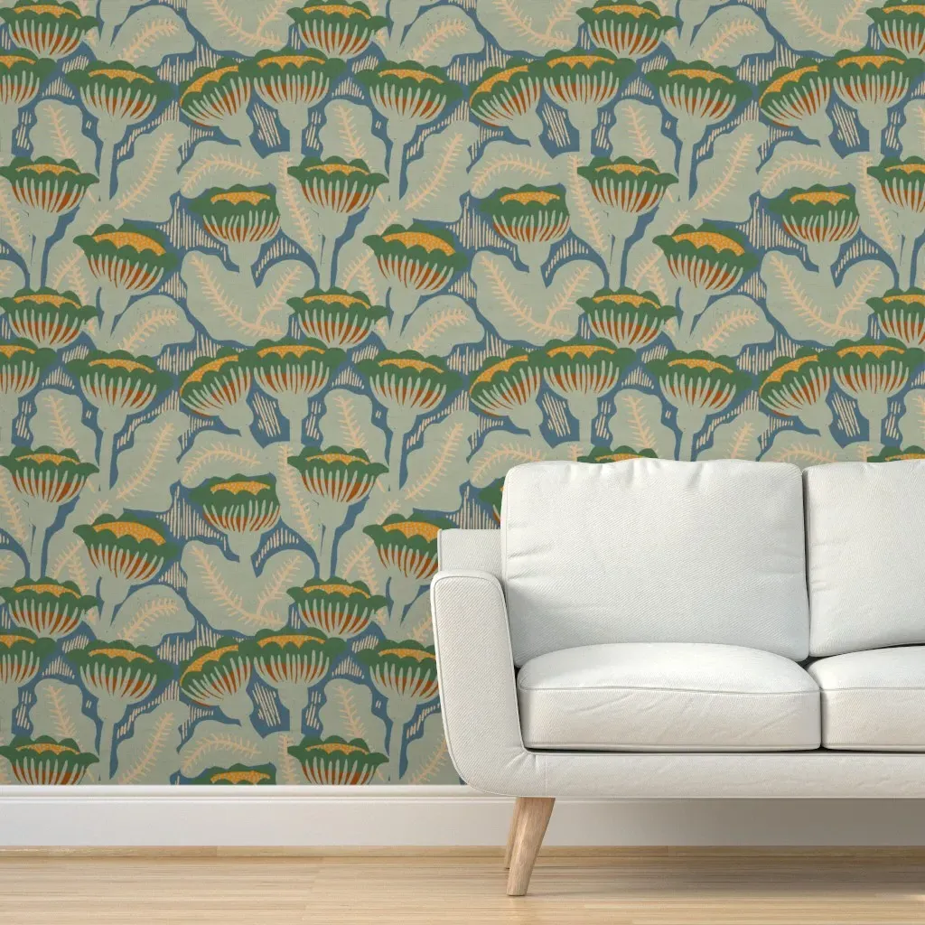 Papaya Sunny Flora Peel and Stick Wallpaper - Green product