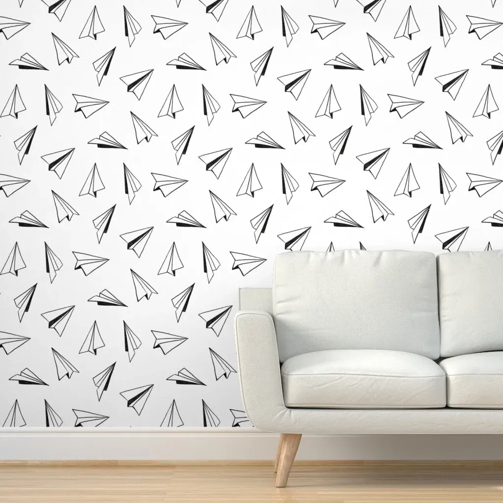 Paper Airplanes Peel and Stick Wallpaper - Black product