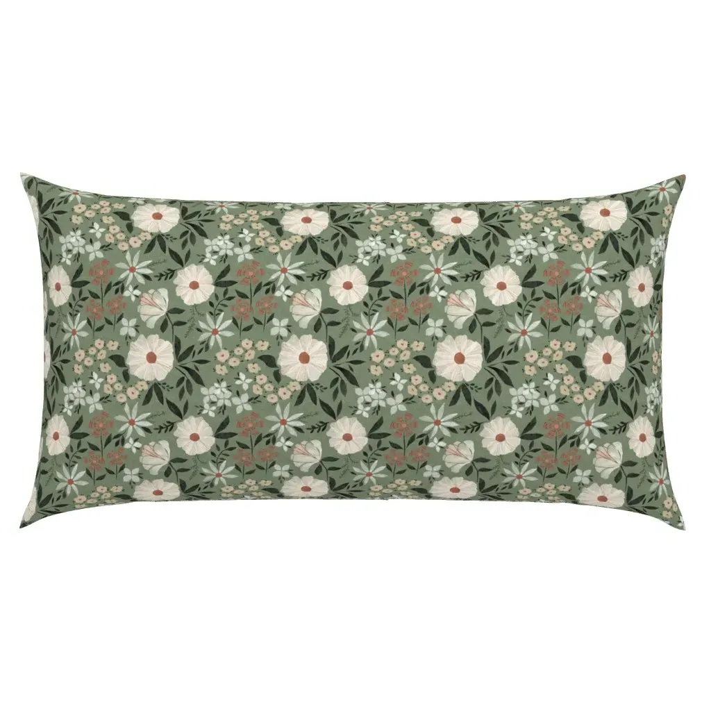 Paper Cut Flower Garden King Pillow Sham - Sage Green, White product