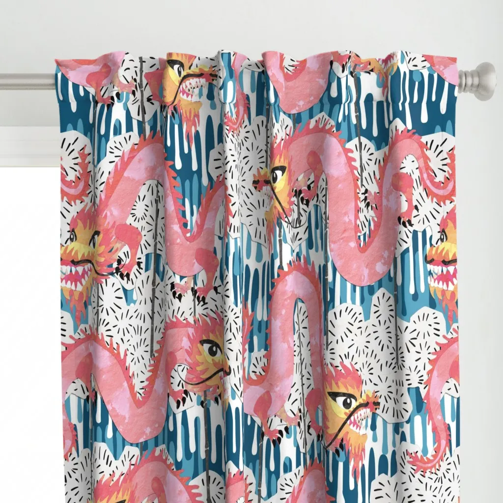 Paper Dragon Dance Year Curtain Panel - Pink alternate view