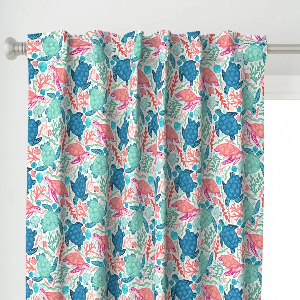Paradise Beach Turtles Curtain Panel - Pink alternate view
