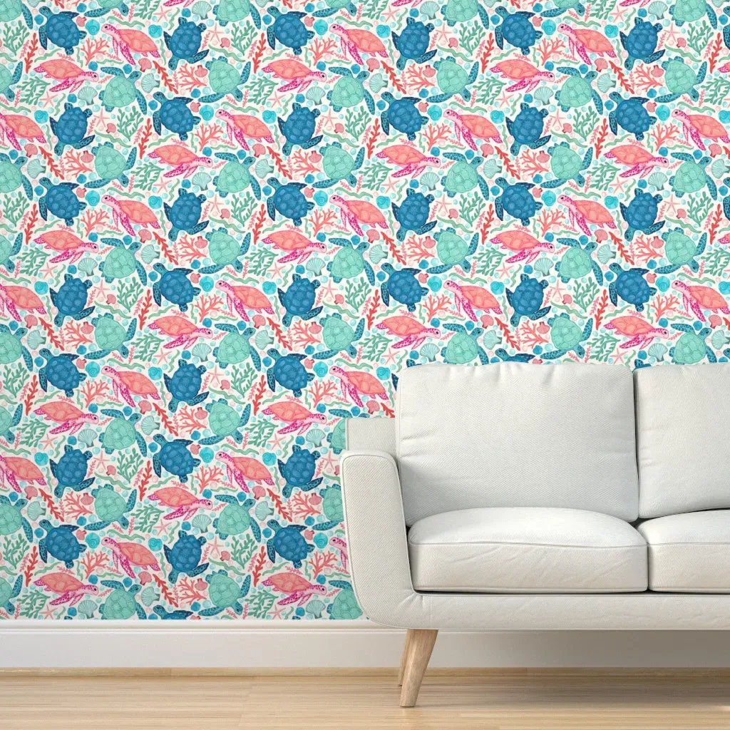 Paradise Beach Turtles Peel and Stick Wallpaper - Blue product