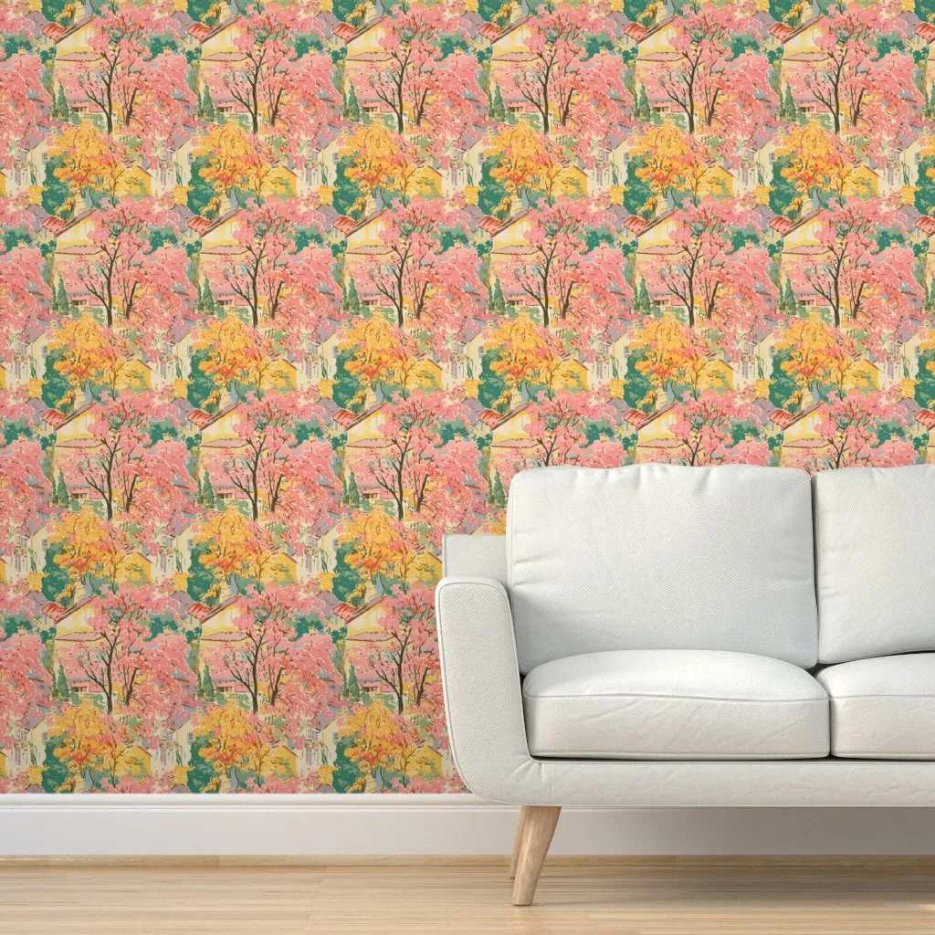 Paris In Fall Toile Peel and Stick Wallpaper - Pink product