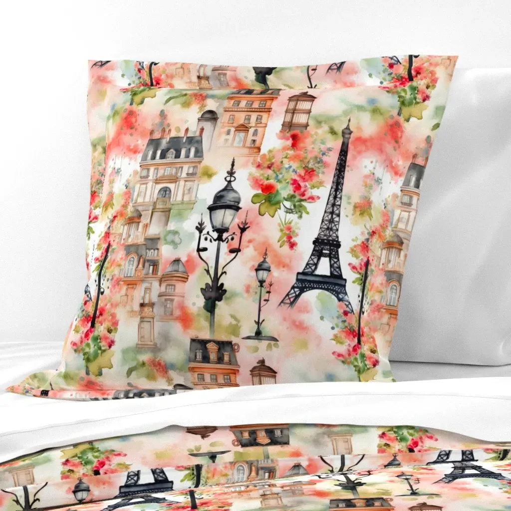 Paris In Watercolor Euro Pillow Sham - Pink product