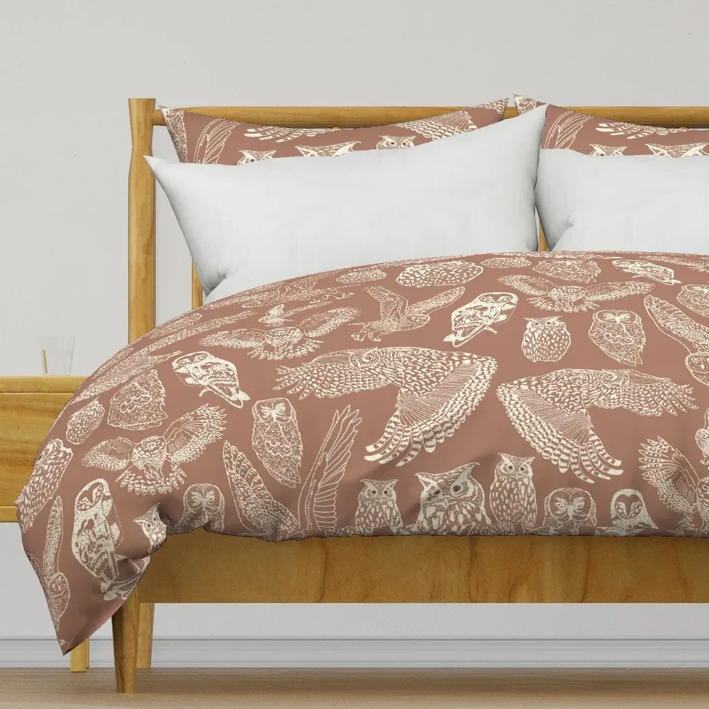 Parliament Of Owls In Flight Duvet Cover - Off-White product