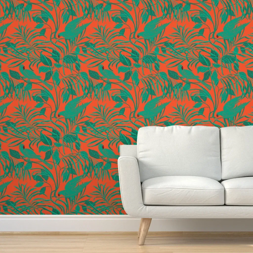 Parrot Palm Peel and Stick Wallpaper - Teal, Orange product