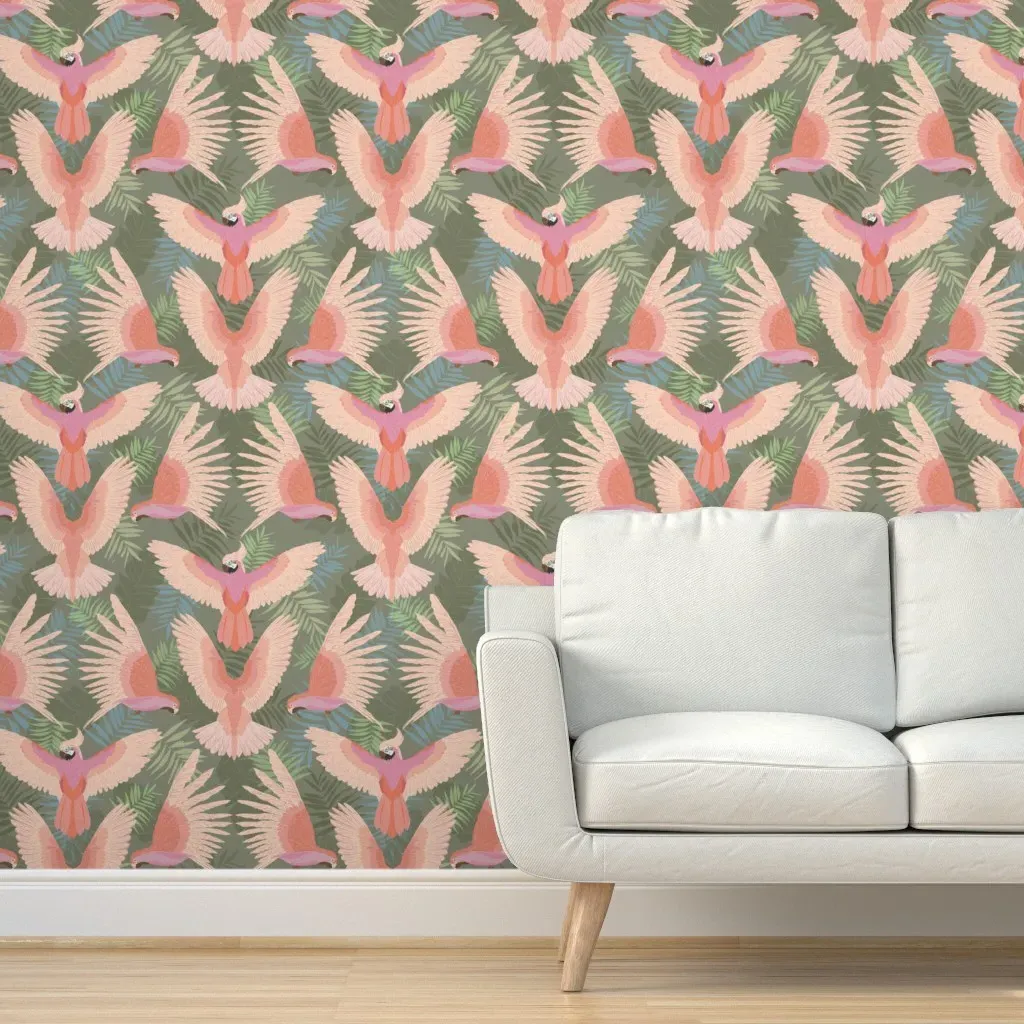 Parrots And Palms Peel and Stick Wallpaper - Olive product