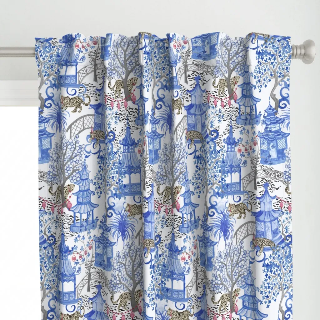 Party Leopards In Pagoda Curtain Panel - Blue alternate view