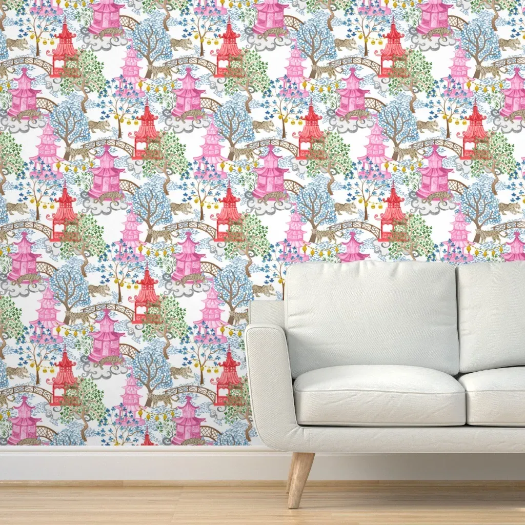 Party Leopards In Pagoda Forest Peel and Stick Wallpaper - Pink product