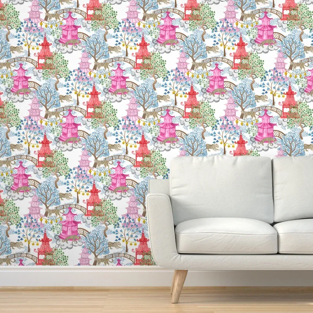 Party Leopards In Pagoda Forest Peel and Stick Wallpaper - Pink product