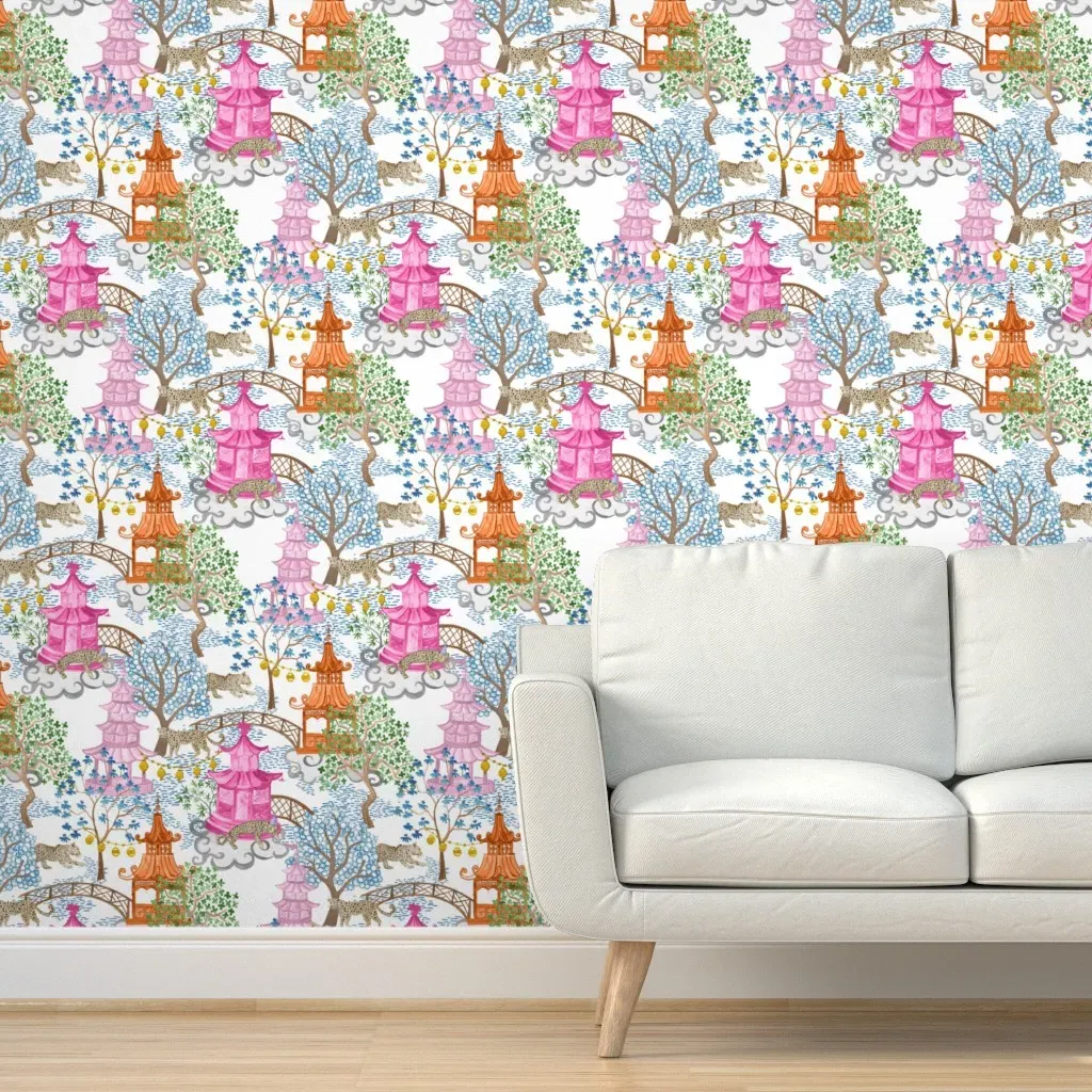 Party Leopards In Pagoda Forest Peel and Stick Wallpaper - Pink product