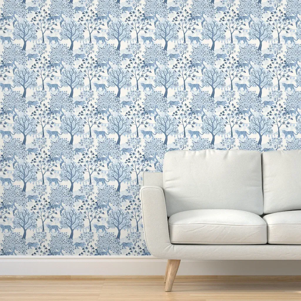Party Leopards Lantern In Forest Peel and Stick Wallpaper - Cornflower Blue product