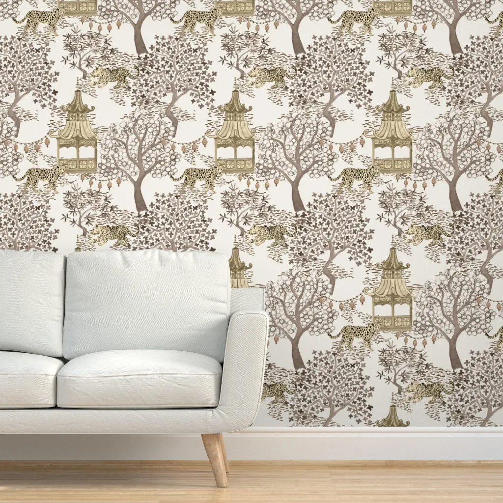 Party Leopards Lanterns In Forest Peel and Stick Wallpaper - Cream, Brown product