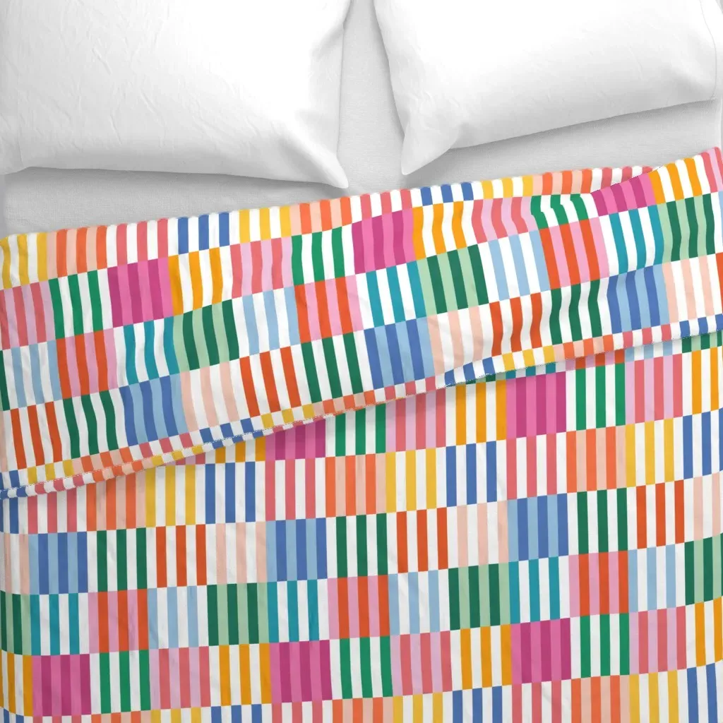 Party Stripe Blocks Happy Duvet Cover - White alternate view