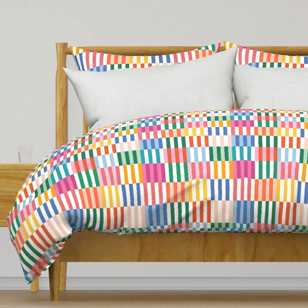 Party Stripe Blocks Happy Duvet Cover - White product