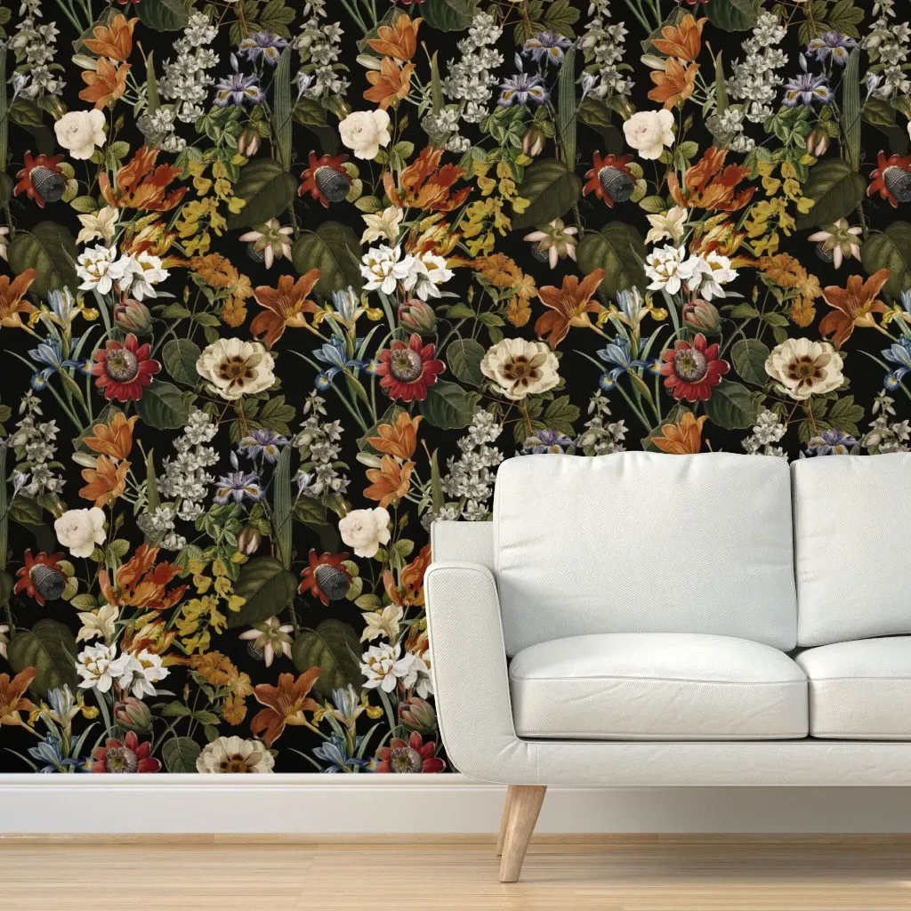 Passiflora Flowers Night Garden Peel and Stick Wallpaper - Sepia product