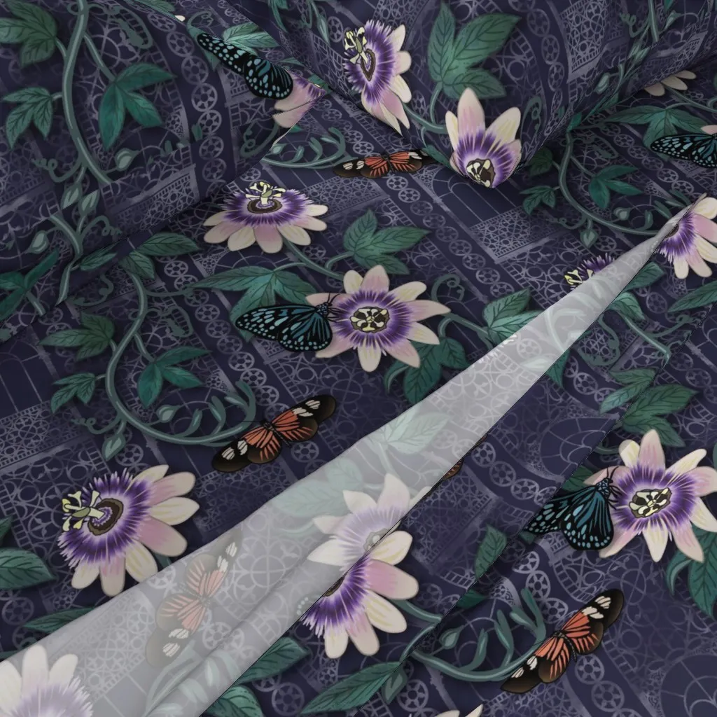 Passionflowers And Butterflies Victorian Greenhouse Full Sheet Set - Purple alternate view