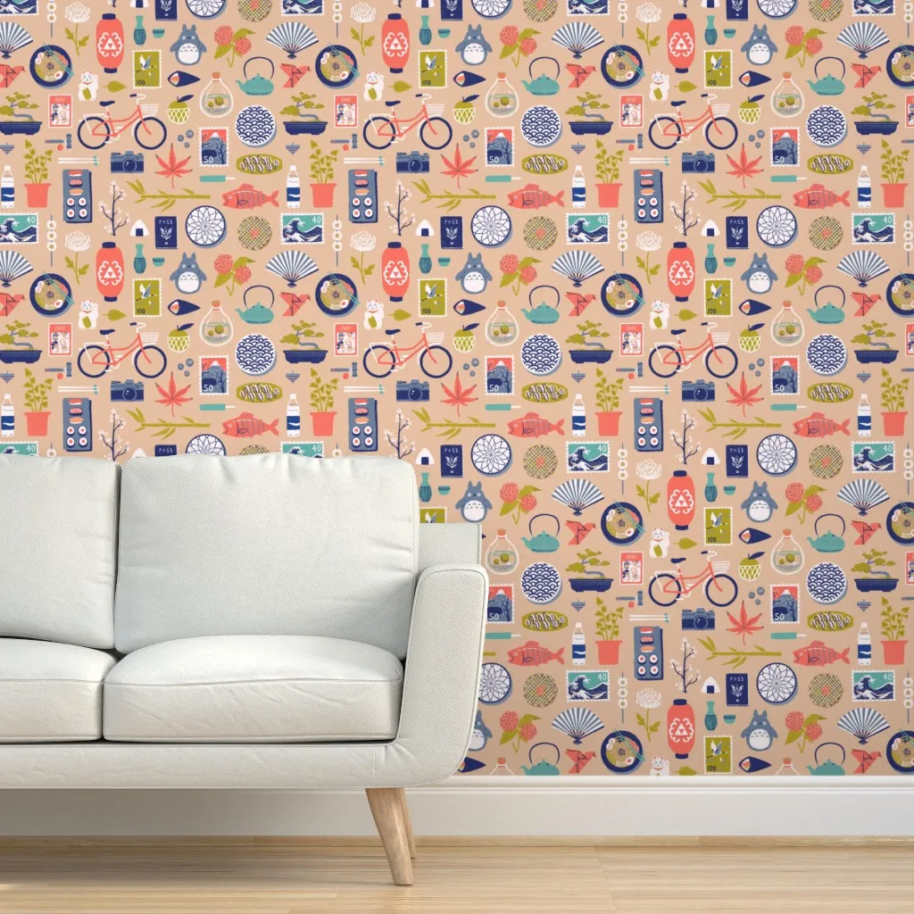 Passport To Japan Peel and Stick Wallpaper - Orange, Green product