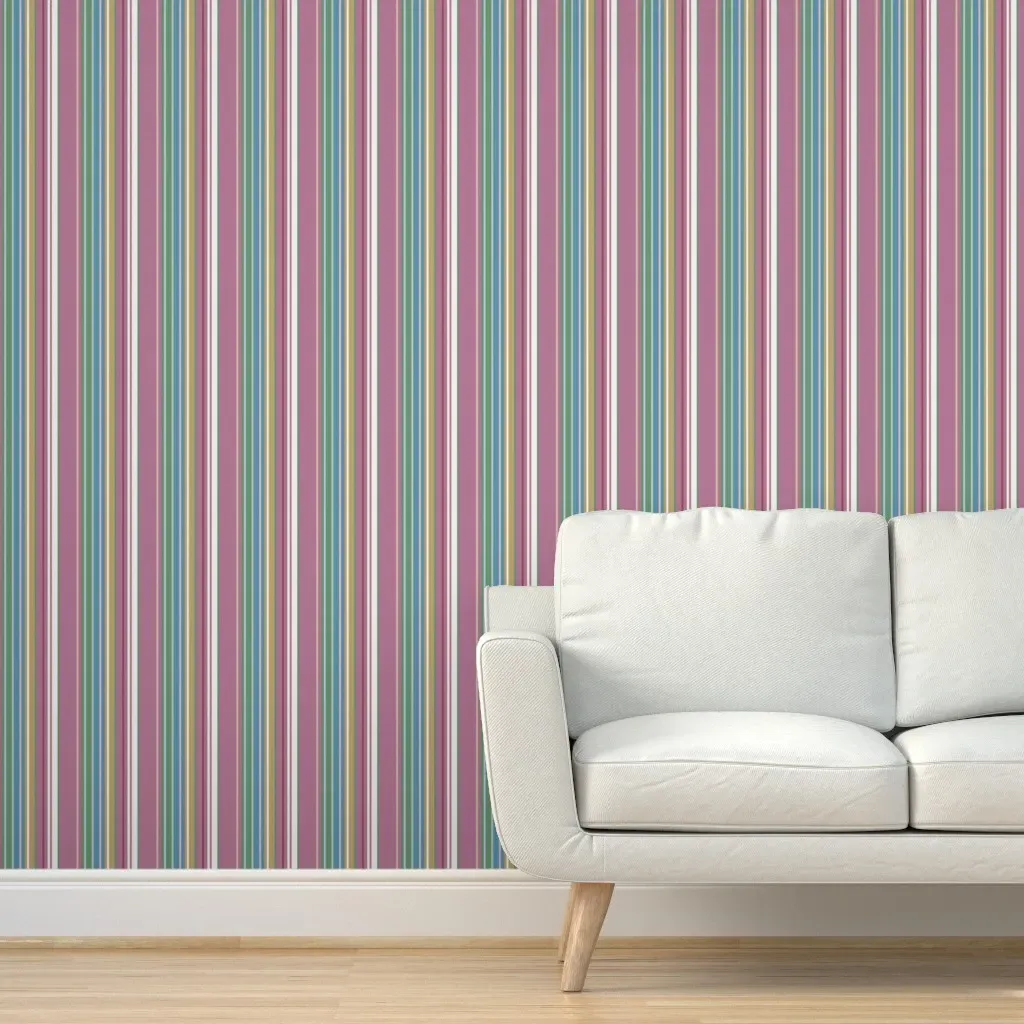 Pastel Cafe Multicolored Stripe Peel and Stick Wallpaper - Dusty Rose product
