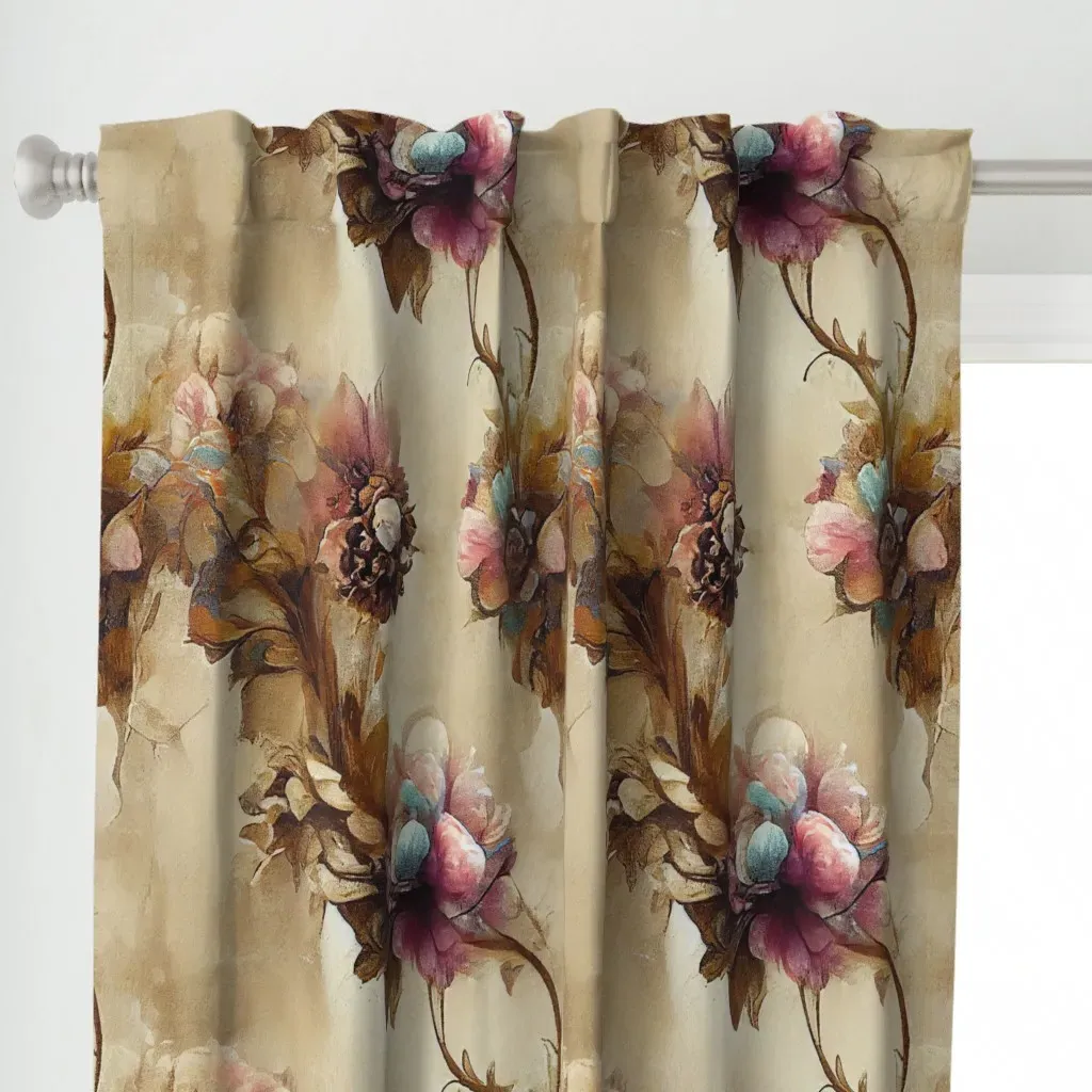 Pastel Flowers Curtain Panel - Dusty Rose alternate view