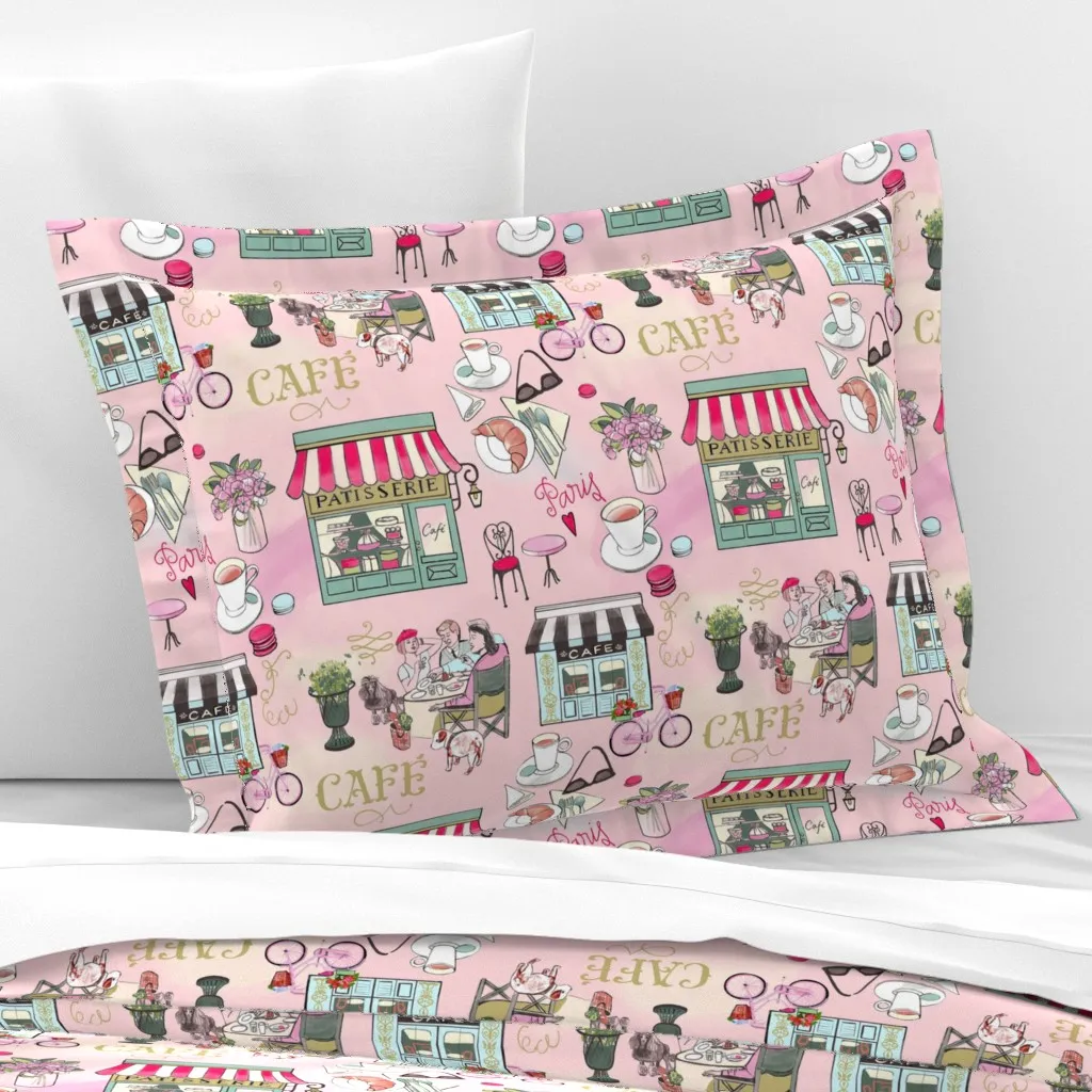 Pastel French Cafe Standard Flanged Cushion Cover - Pink, Cotton Sateen product