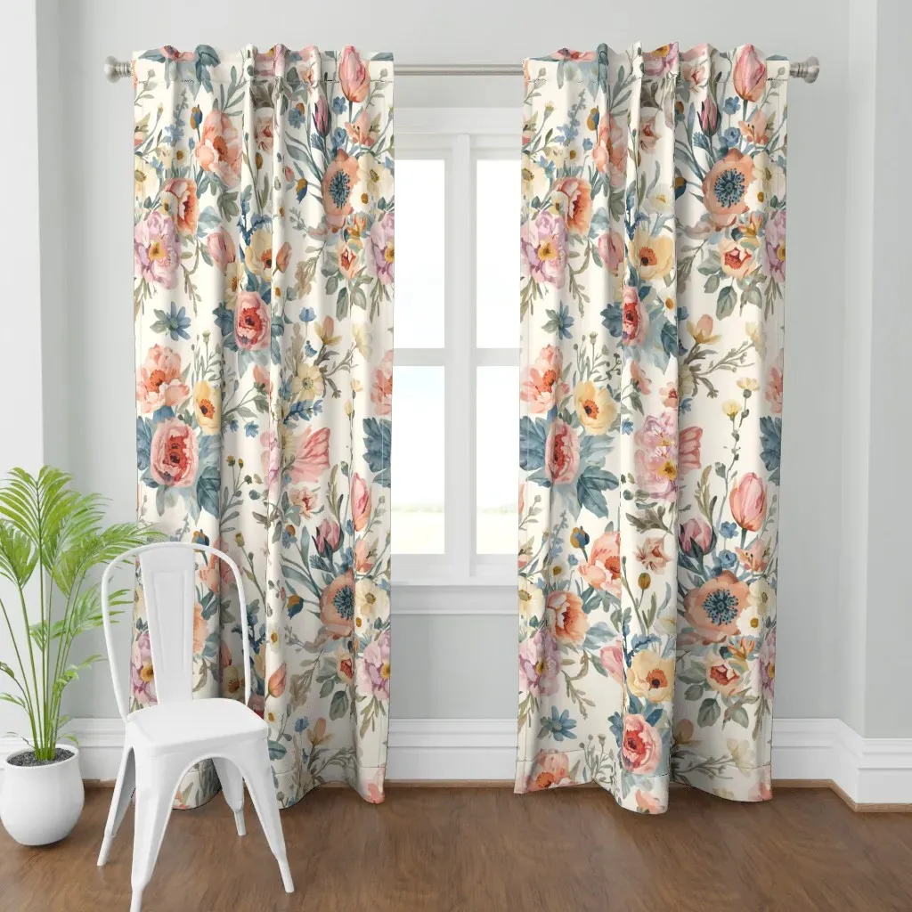 Pastel Garden Floral Curtain Panel - Pink product