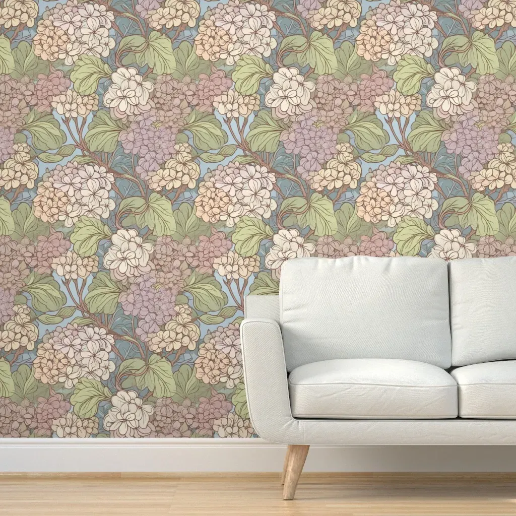 Pastel Hydrangea Peel and Stick Wallpaper - Sage Green, Teal product