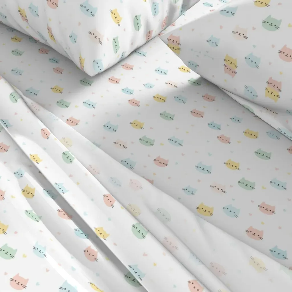 Pastel Kawaii Cats Twin Sheet Set - White alternate view