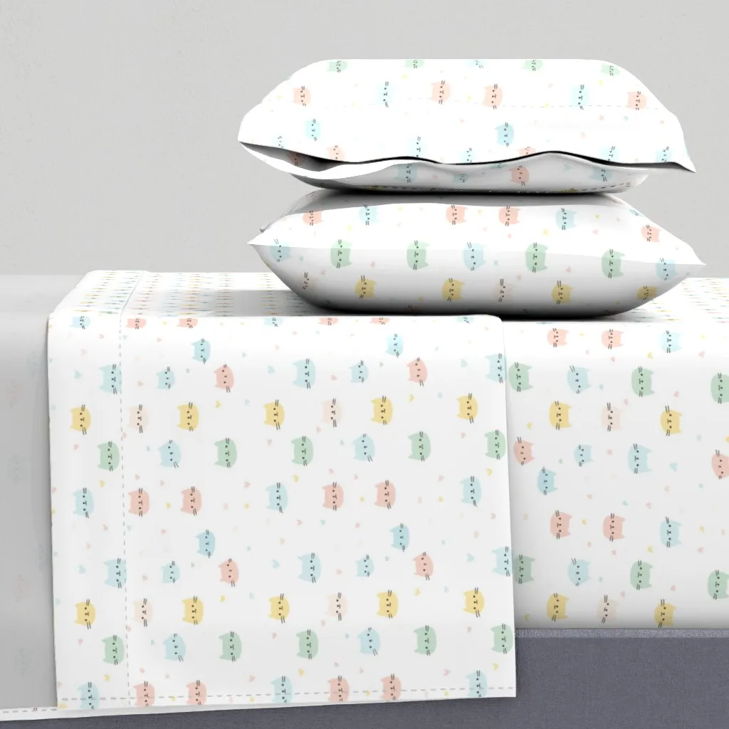 Pastel Kawaii Cats Twin Sheet Set - White product