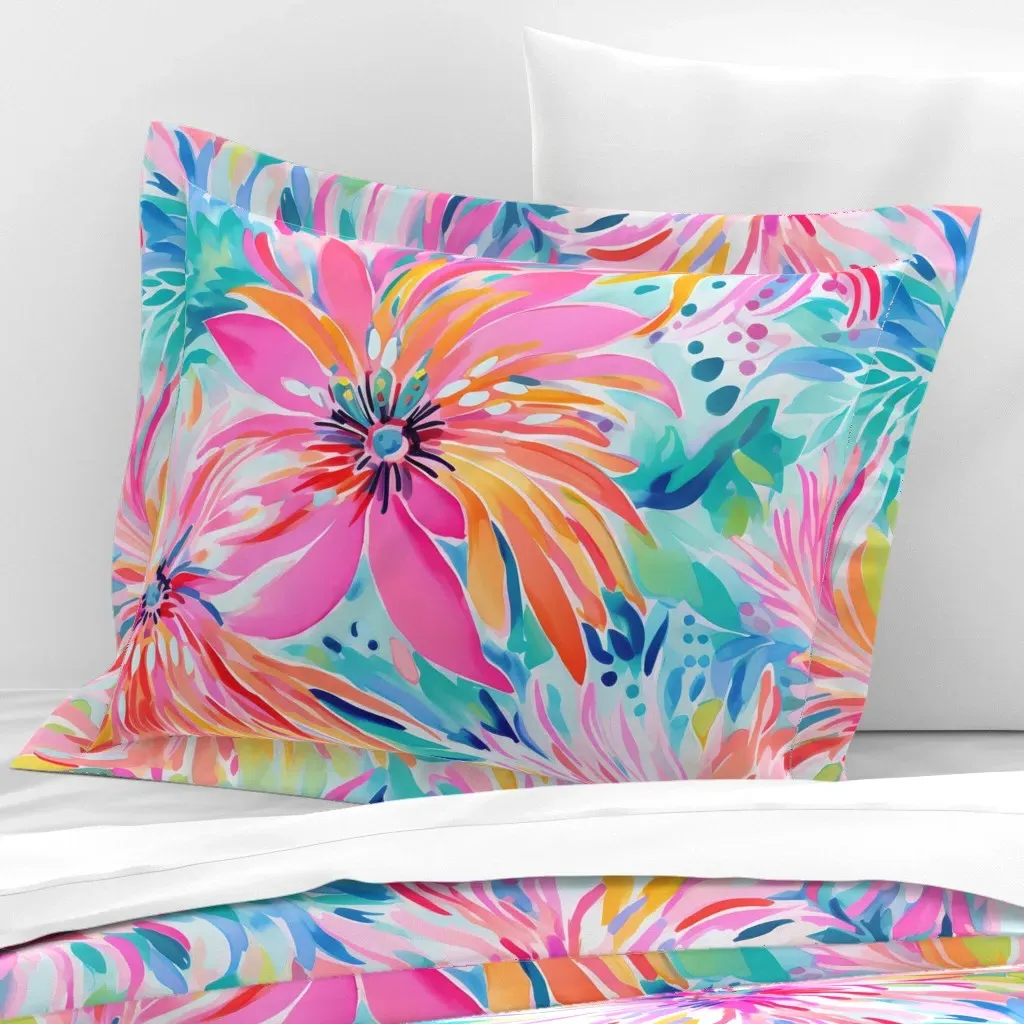 Pastel Preppy Pink Flowers Standard Flanged Cushion Cover - Pink, Cotton Sateen product