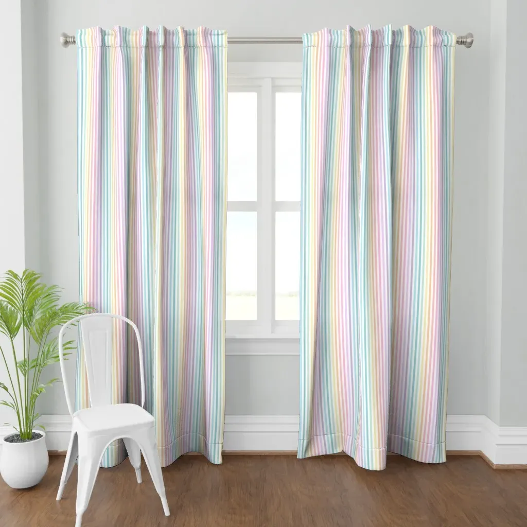 Pastel Rainbow Stripes Curtain Panel - Light Pink product