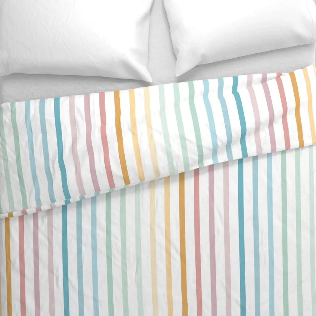 Pastel Rainbow Stripes Duvet Cover - Light Pink alternate view