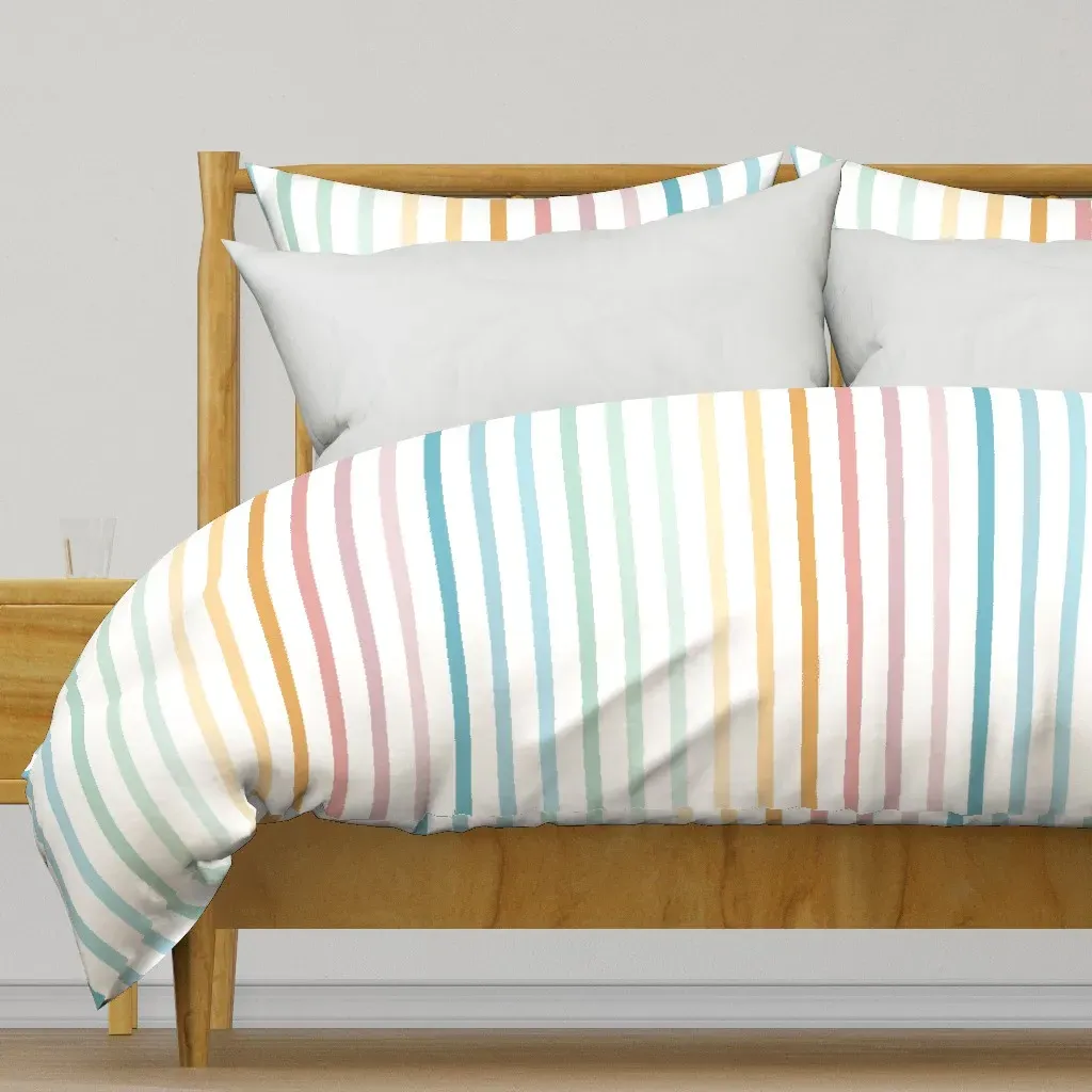 Pastel Rainbow Stripes Duvet Cover - Light Pink product