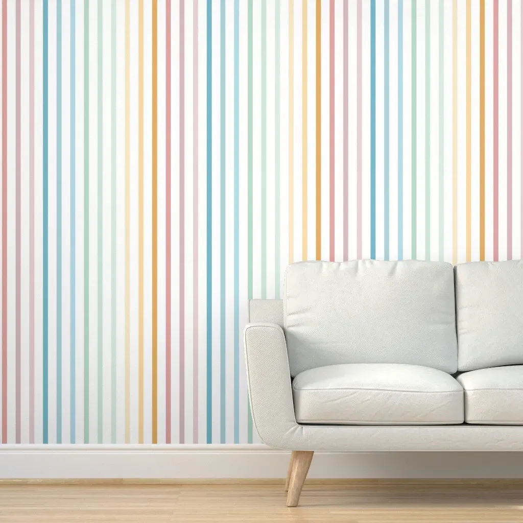 Pastel Rainbow Stripes Peel and Stick Wallpaper - Multicolour product