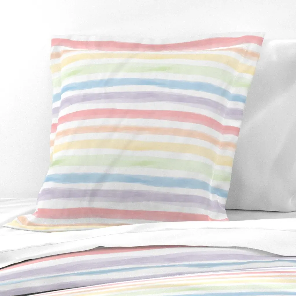 Pastel Rainbow Watercolor Horizontal Stripes Euro Pillow Sham - Blue product