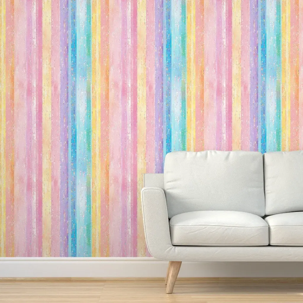 Pastel Sunset Bay Cabana Glitter Stripe Peel and Stick Wallpaper product