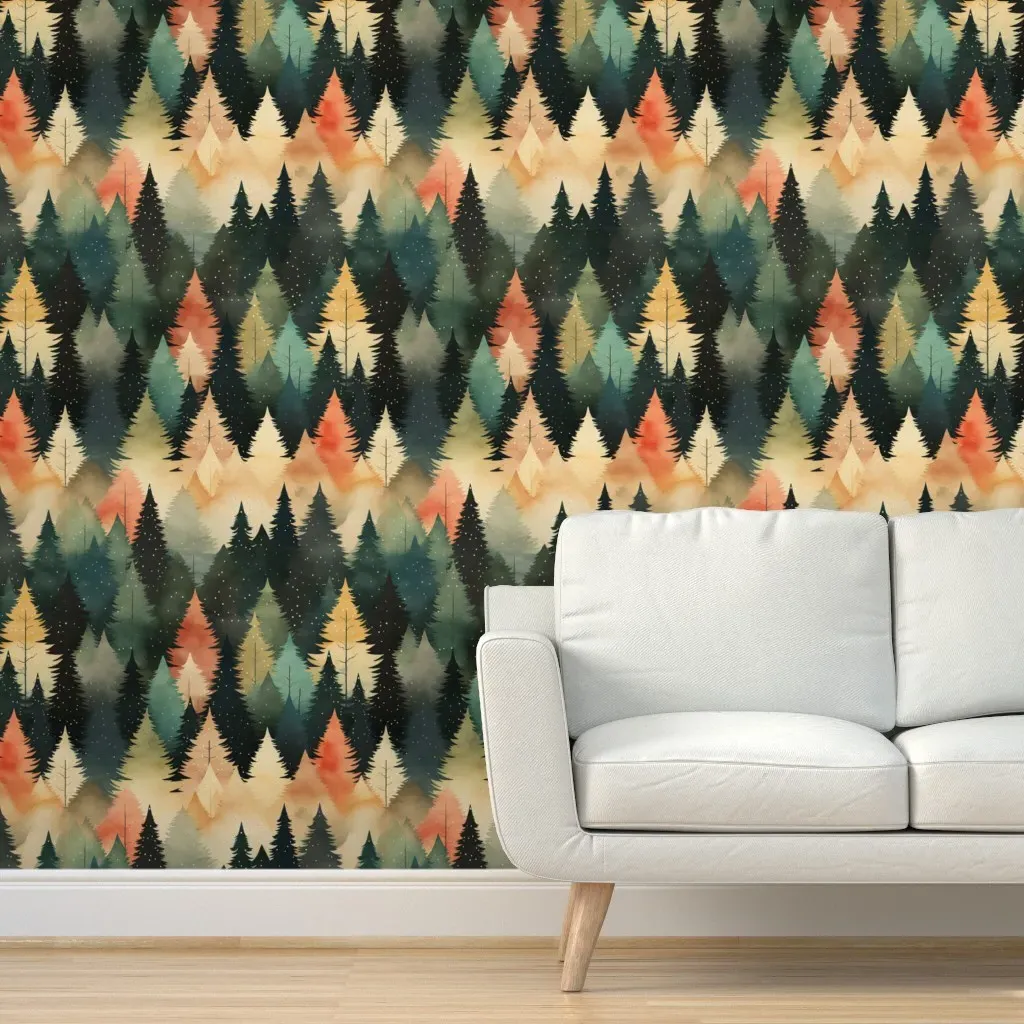 Pastel Tree Medley Peel and Stick Wallpaper - Dark Teal product