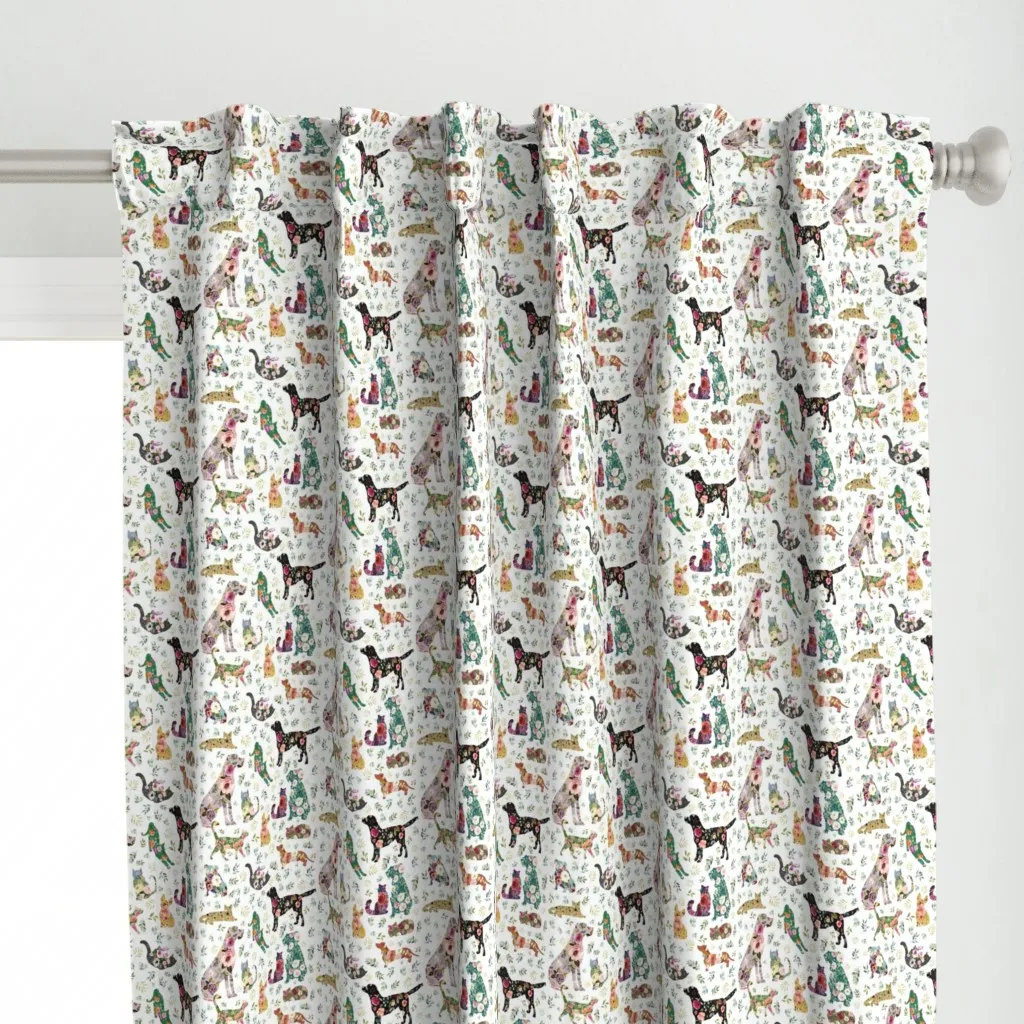 Patchwork Cats And Dogs Curtain Panel - White alternate view