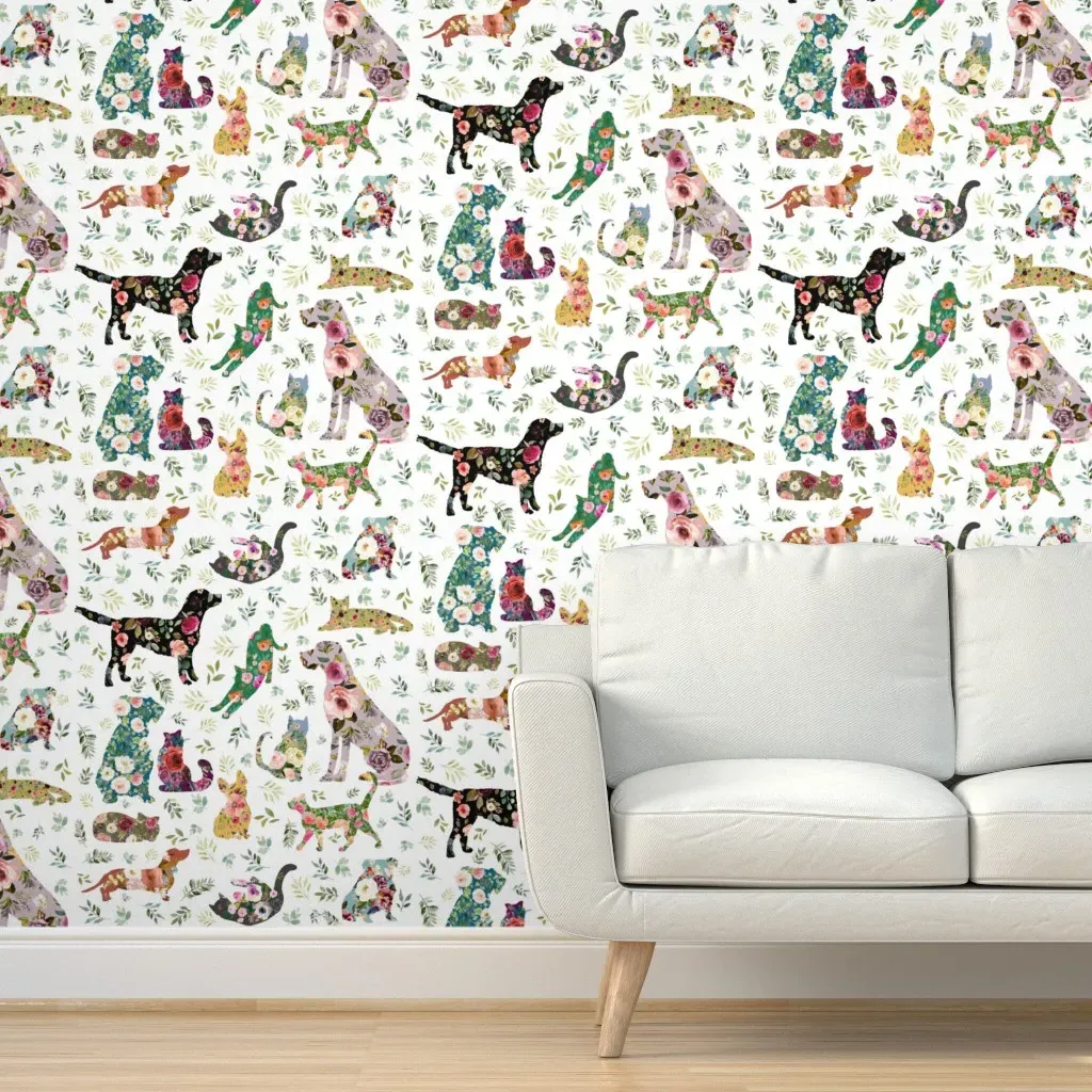 Patchwork Cats and Dogs Peel and Stick Wallpaper - White product