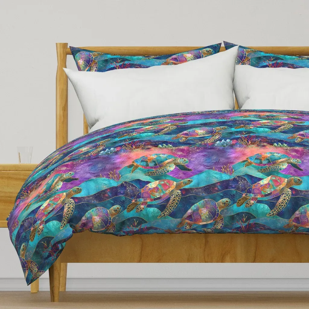 Patchwork Colorful Sea Turtles Duvet Cover - Teal product